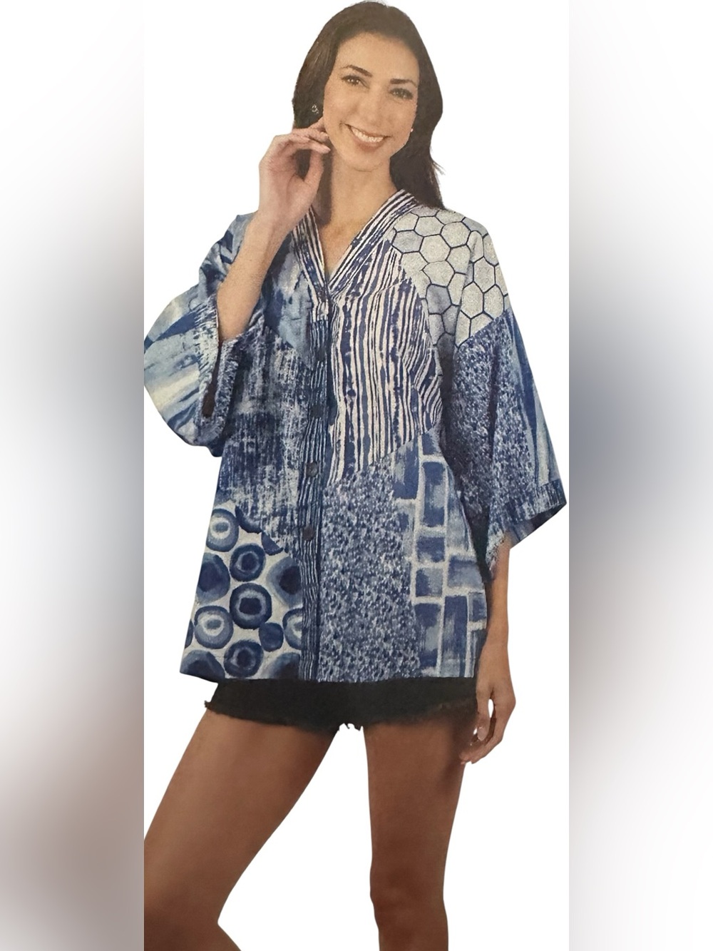 NWT.  L/XL. Sacred Threads Blue and White Patterned Jacket. 225263.  BL/RD 5